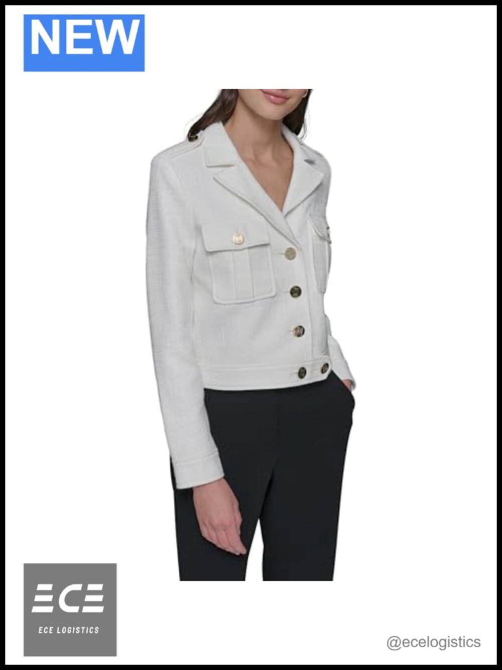 Cropped Tweed Peacoat with Collar Long Sleeve Casual Jacket